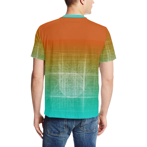 Retro Glitch in Green and Orange Men's All Over Print T-Shirt (Solid Color Neck) (Model T63)
