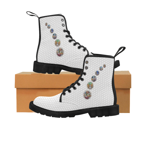 New York City badge emblem arc on white webbing Martin Boots for Men (Black) (Model 1203H)