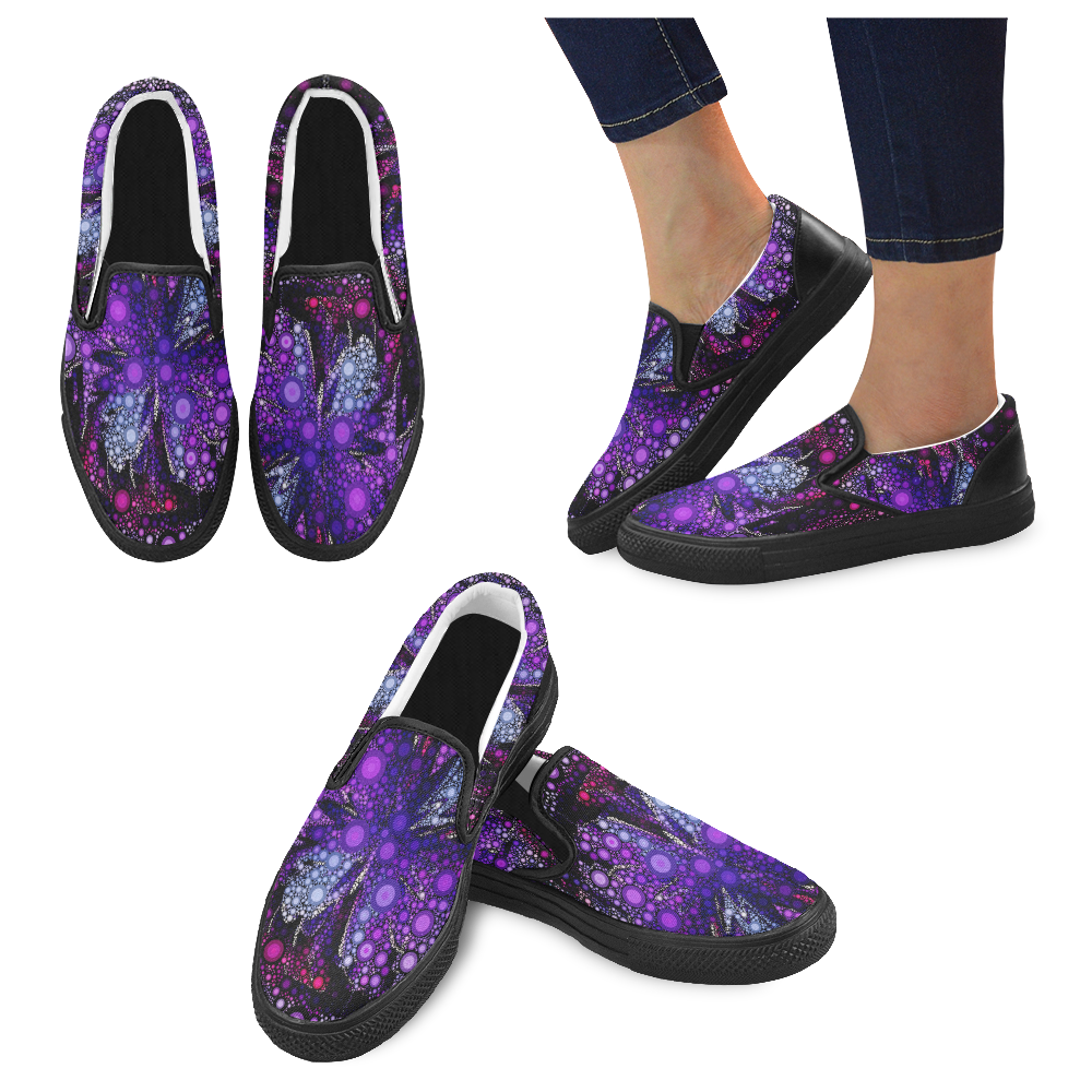 Purple rain unusual Women's Unusual Slip-on Canvas Shoes (Model 019)