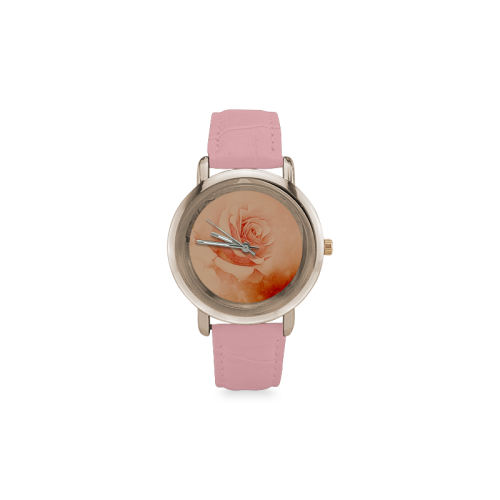 Beautiful roses Women's Rose Gold Leather Strap Watch(Model 201)