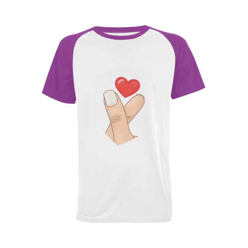 Finger Heart / Purple Men's Raglan T-shirt Big Size (USA Size) (Model T11)