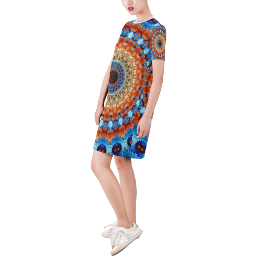 Kaleidoscope Short-Sleeve Round Neck A-Line Dress (Model D47)