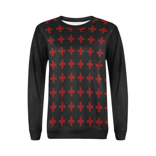 Punk Rock Style Red Crosses Pattern Design All Over Print Crewneck Sweatshirt for Women (Model H18)