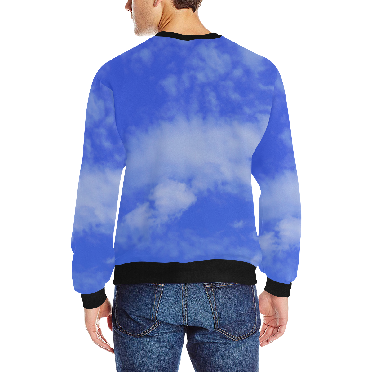 Blue Clouds Men's Rib Cuff Crew Neck Sweatshirt (Model H34)
