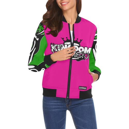 Neon Pink/Neon Green All Over Print Bomber Jacket for Women (Model H19)