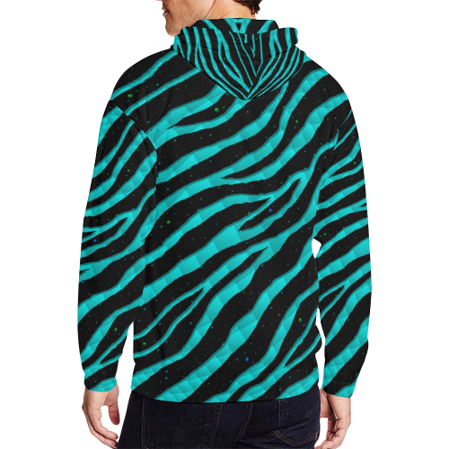 Ripped SpaceTime Stripes - Cyan All Over Print Full Zip Hoodie for Men (Model H14)