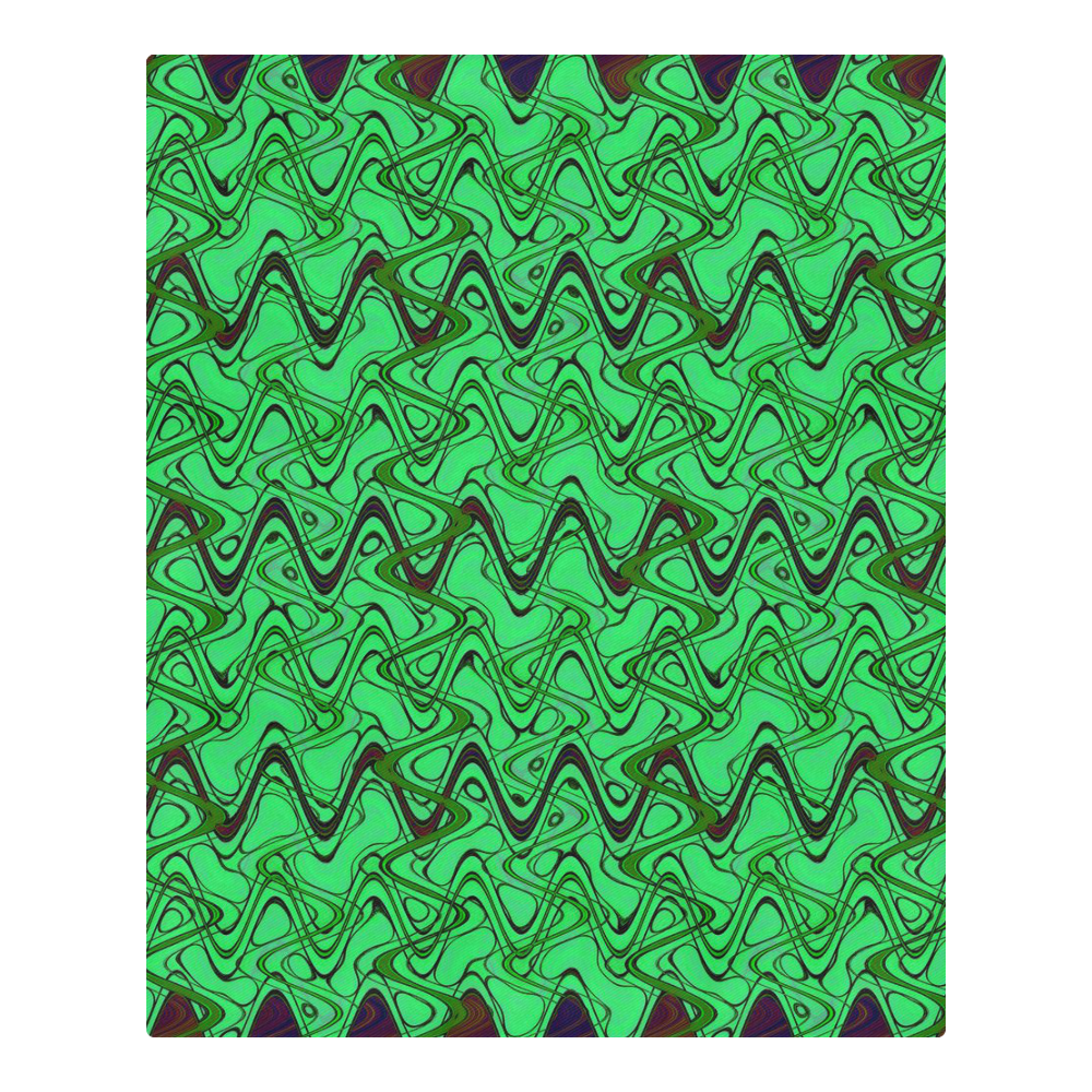 Green and Black Waves pattern design 3-Piece Bedding Set