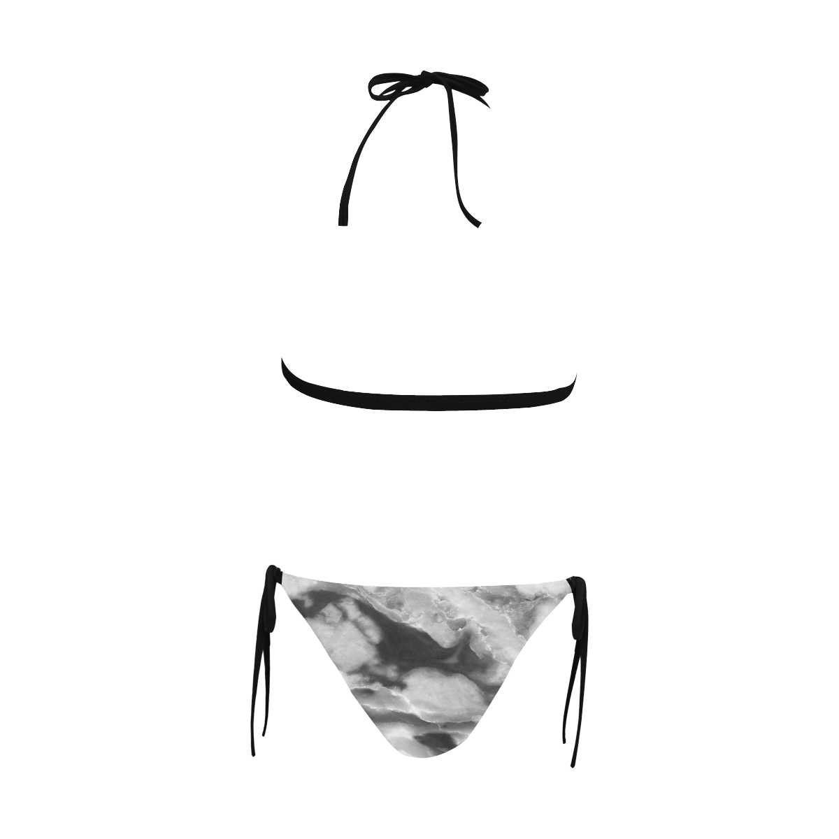 Marble Black and White Pattern Buckle Front Halter Bikini Swimsuit (Model S08)