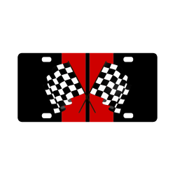Checkered Flags, Race Car Stripe, Black and Red Classic License Plate