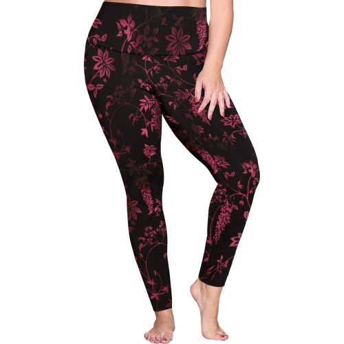 Gothic Black and Pink  Pattern Women's Plus Size High Waist Leggings (Model L44)