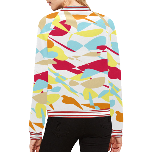 When confused abstract white All Over Print Bomber Jacket for Women (Model H21)