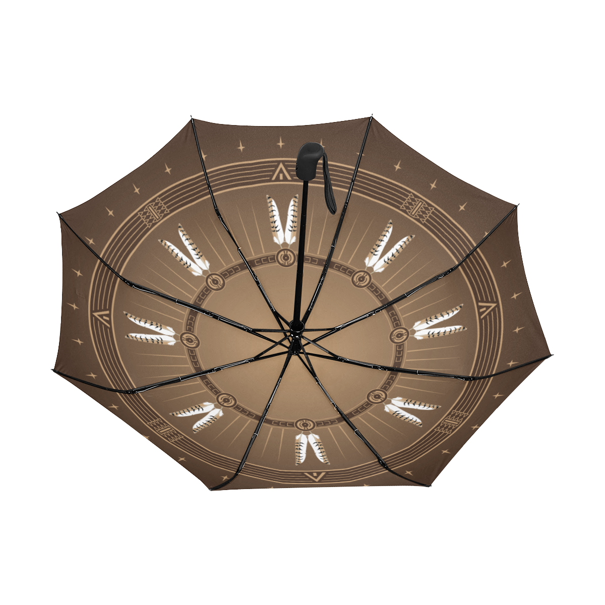 Crazy Horse Circle Brown Anti-UV Auto-Foldable Umbrella (Underside Printing) (U06)