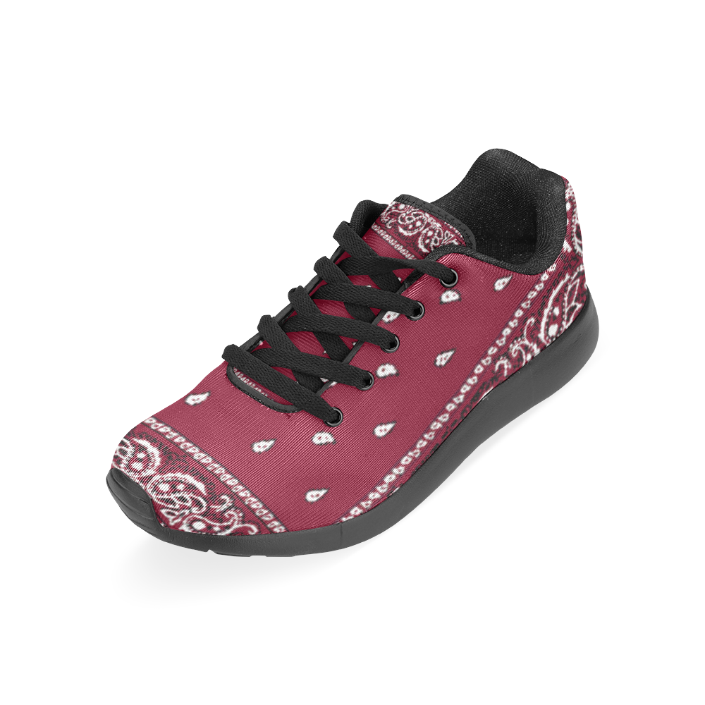 Burgundy Bandana Men-Black Men’s Running Shoes (Model 020)