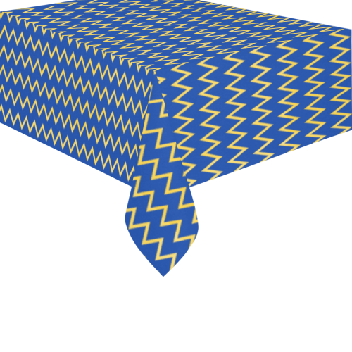 Chevron Jaune/Bleu Cotton Linen Tablecloth 60" x 90"