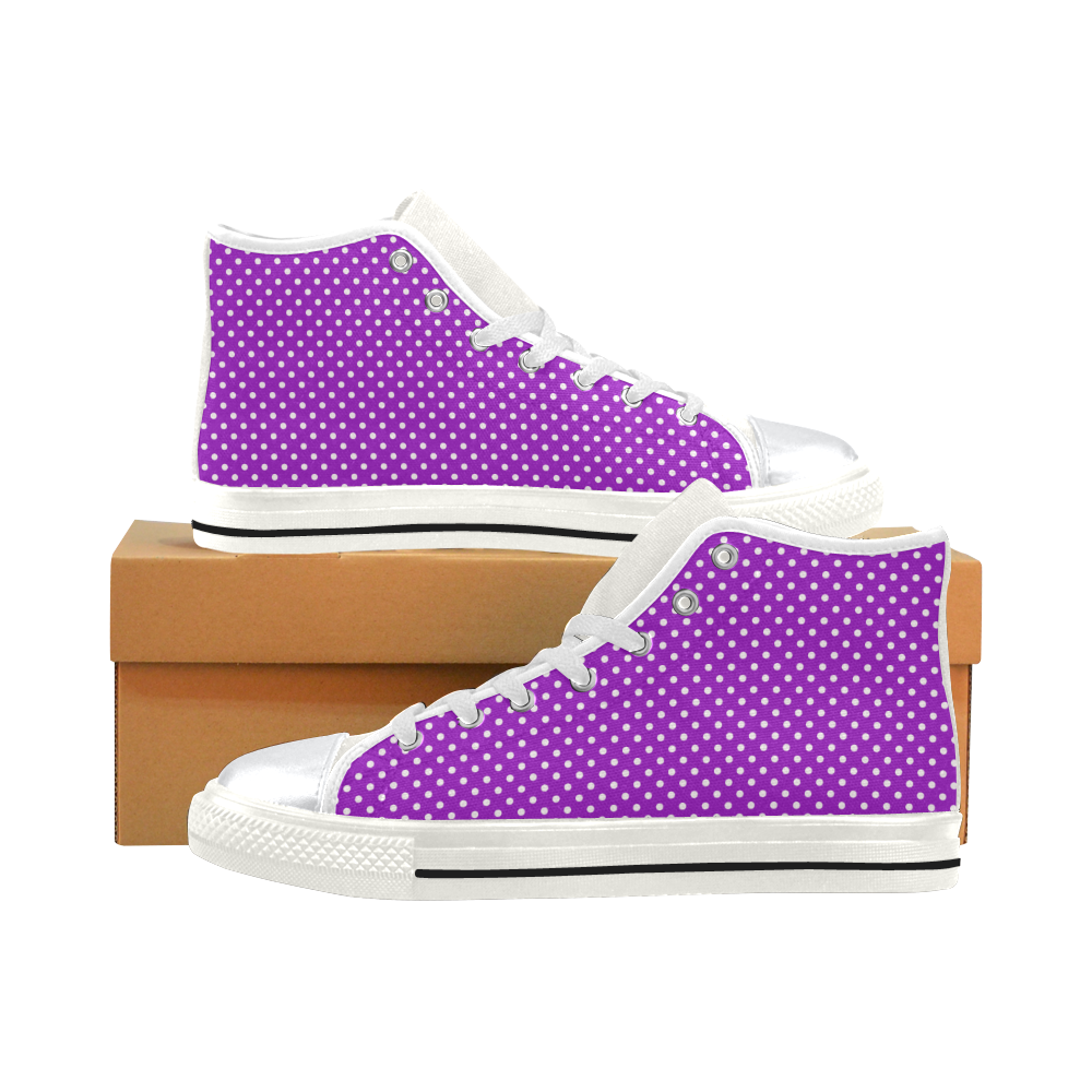 Lavander polka dots High Top Canvas Women's Shoes/Large Size (Model 017)