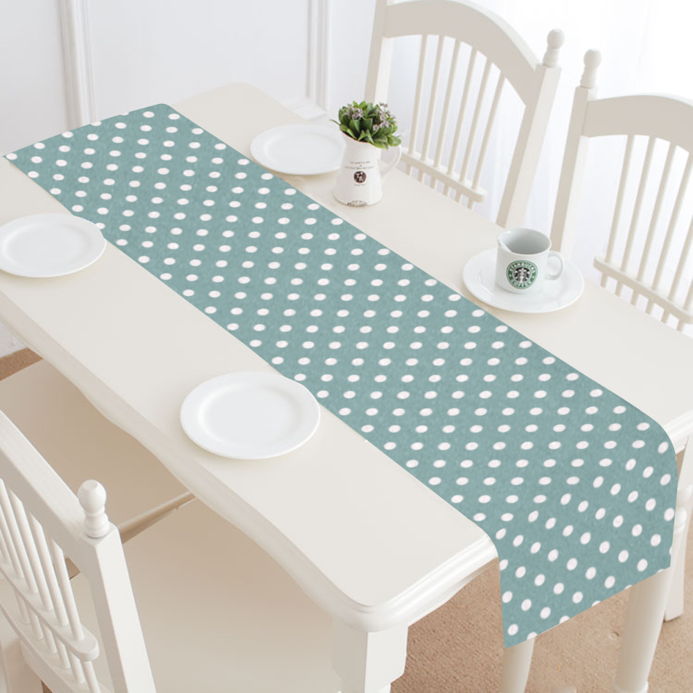 Silver blue polka dots Table Runner 14x72 inch