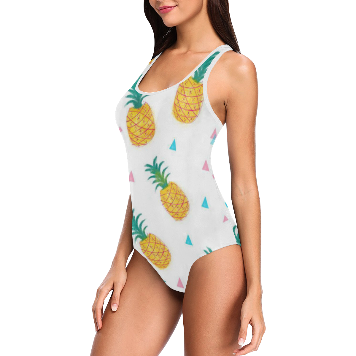 White pineapple Vest One Piece Swimsuit (Model S04)
