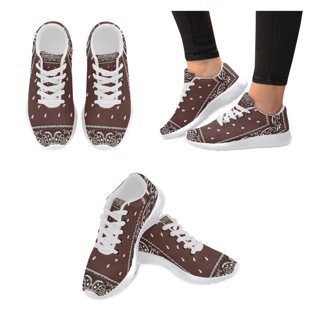 Brown Bandana Women-White Women’s Running Shoes (Model 020)