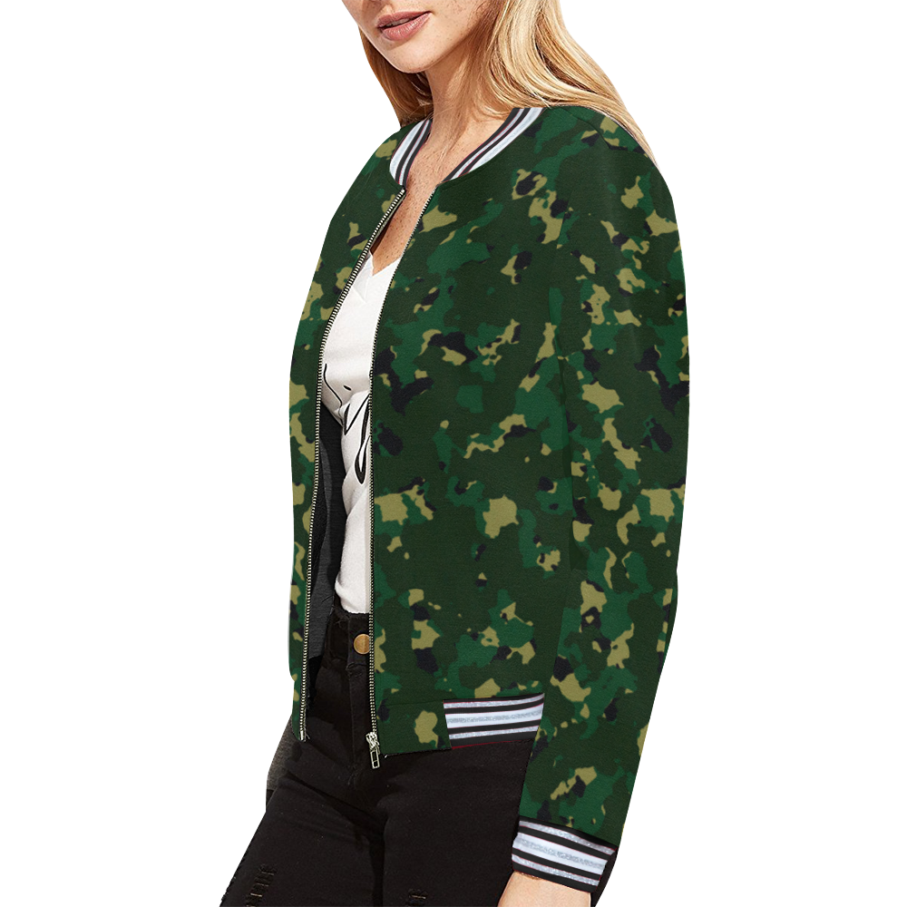 greencamo All Over Print Bomber Jacket for Women (Model H21)