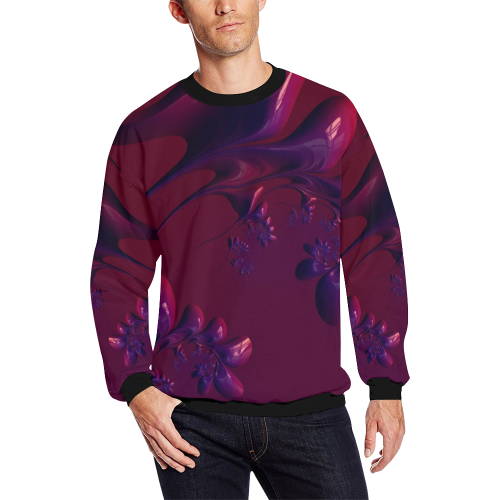 Purple Fuchsia Flower Heads Fractal Abstract All Over Print Crewneck Sweatshirt for Men/Large (Model H18)