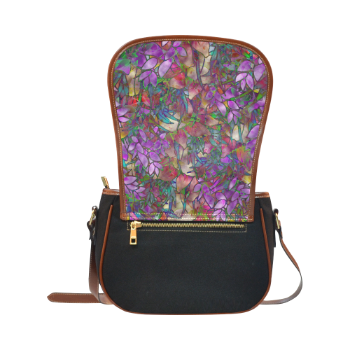 Floral Abstract Stained Glass G175 Saddle Bag/Small (Model 1649)(Flap Customization)