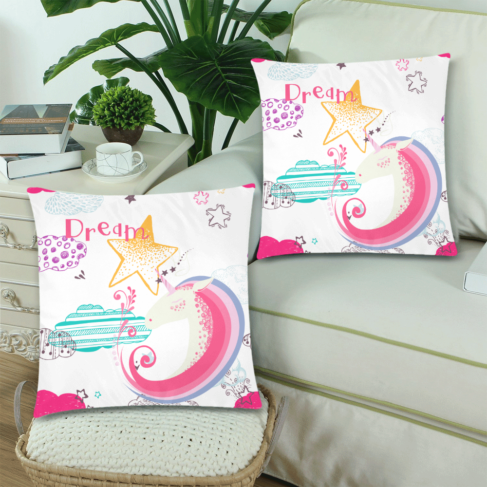 Unicorn Dream Custom Zippered Pillow Cases 18"x 18" (Twin Sides) (Set of 2)