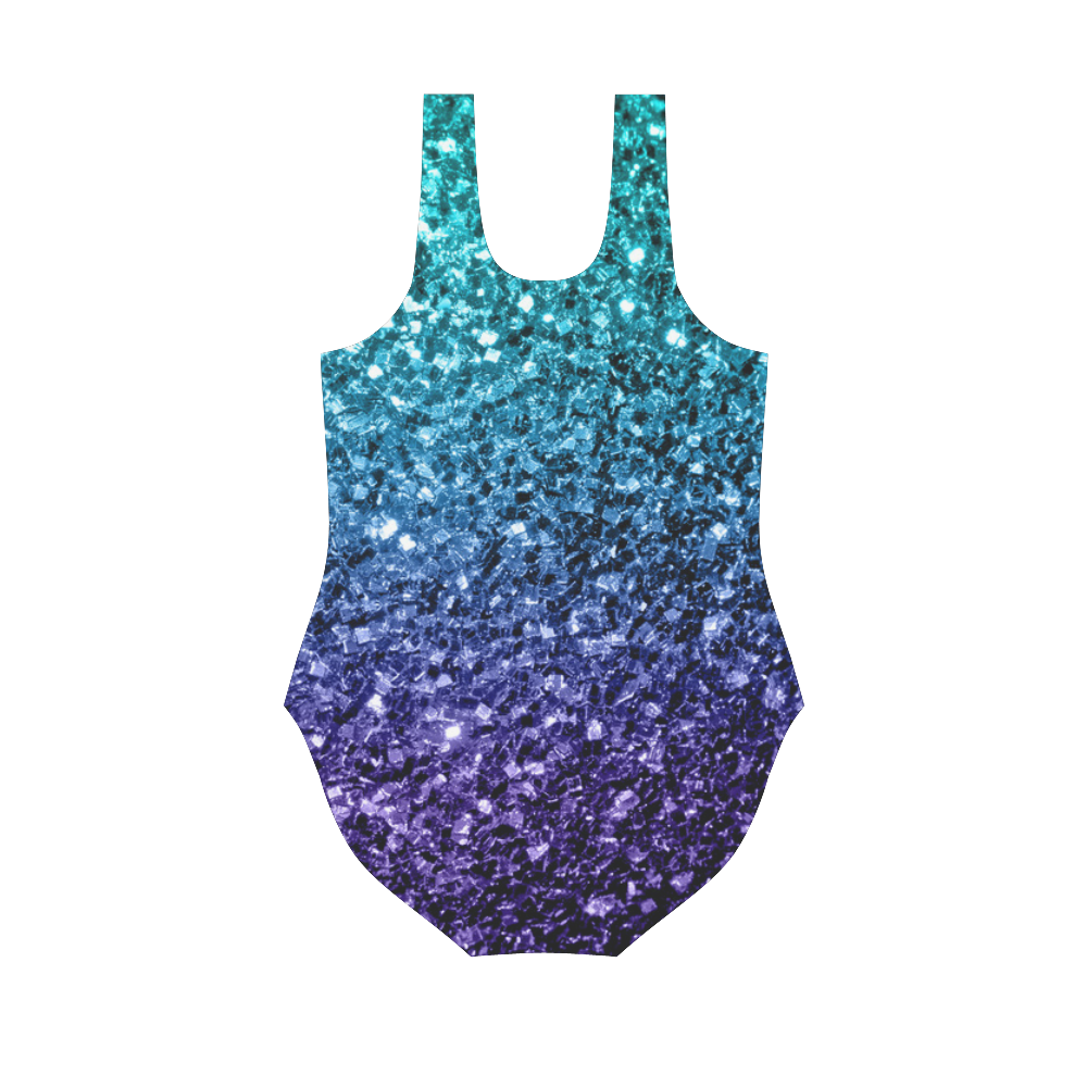 Beautiful Aqua blue Ombre glitter sparkles Vest One Piece Swimsuit (Model S04)
