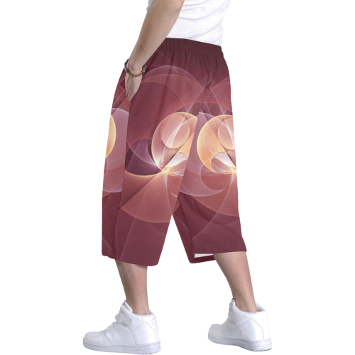 Movement Abstract Modern Wine Red Pink Fractal Art Men's All Over Print Baggy Shorts (Model L37)