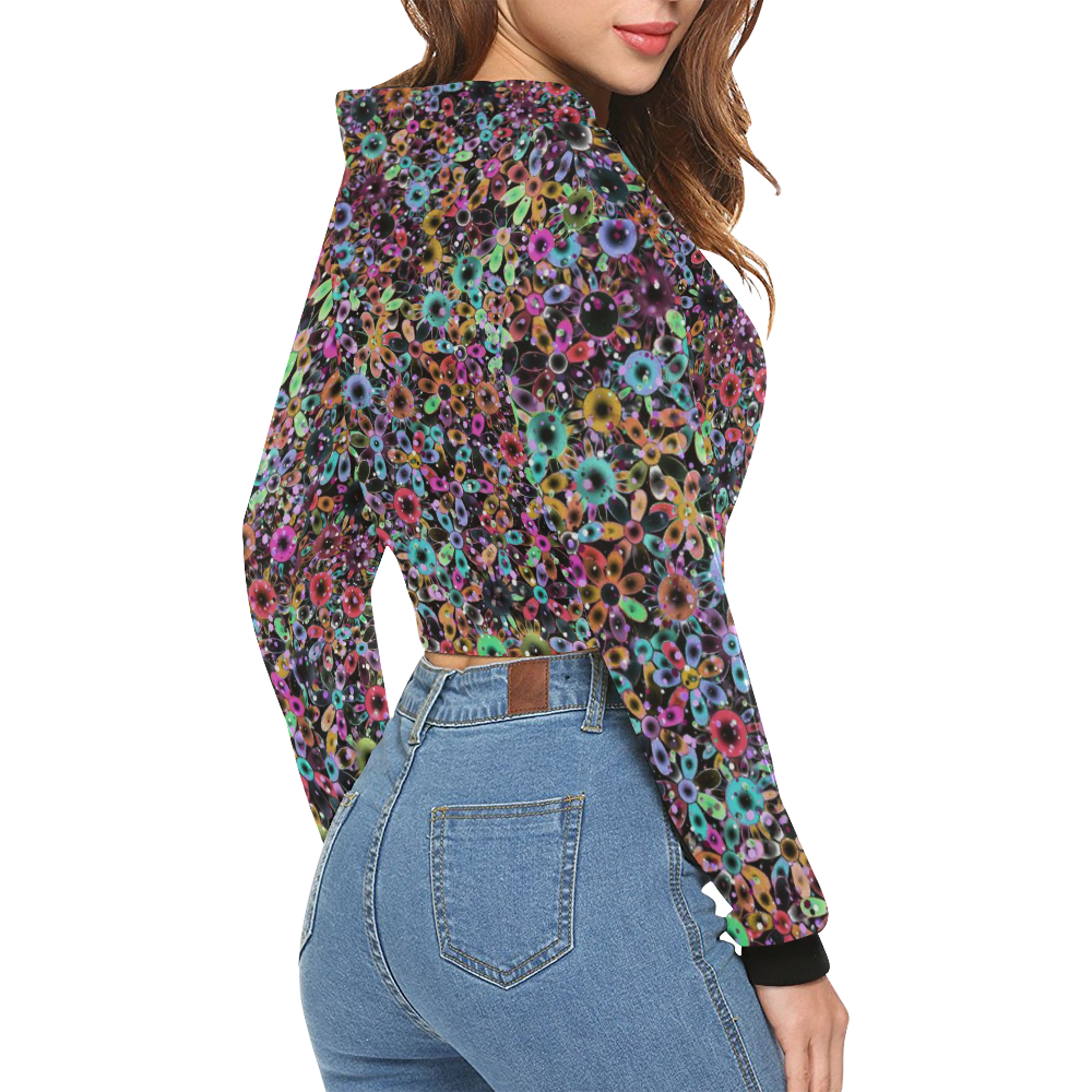 Vivid floral pattern 4181C by FeelGood All Over Print Crop Hoodie for Women (Model H22)
