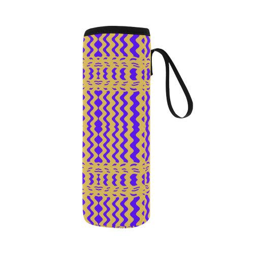 Purple Yellow Modern  Waves Lines Neoprene Water Bottle Pouch/Large