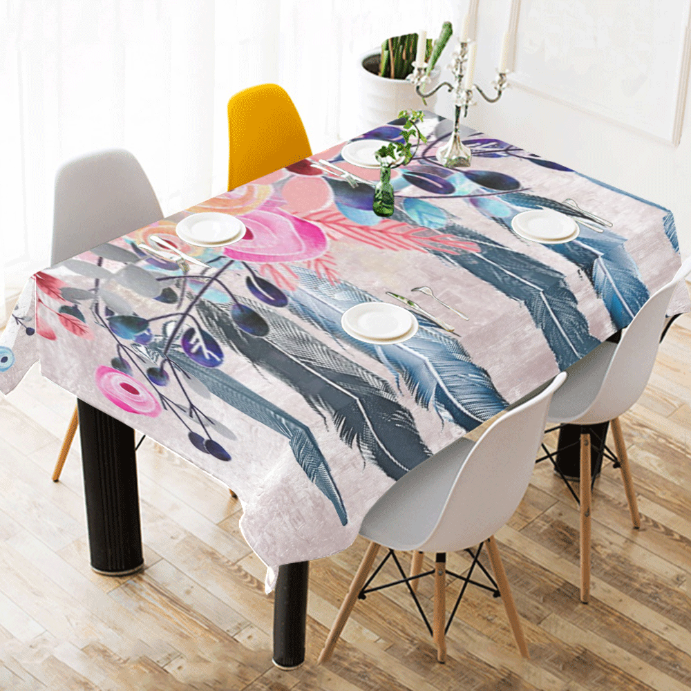 pink dreamcatcher floral Cotton Linen Tablecloth 52"x 70"
