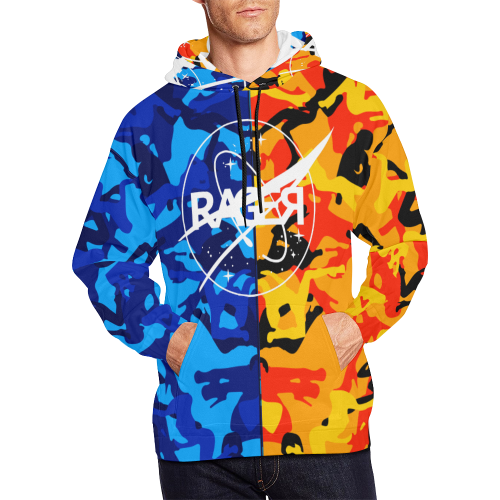 space virginz camo orange/blue split hoodie All Over Print Hoodie for Men/Large Size (USA Size) (Model H13)