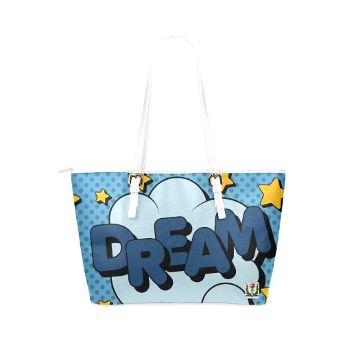 Fairlings Delight's Whimsical Emporium Pop Art Collection- Comic Bubbles Tote Bag Dream1w Leather Tote Bag/Small (Model 1651)