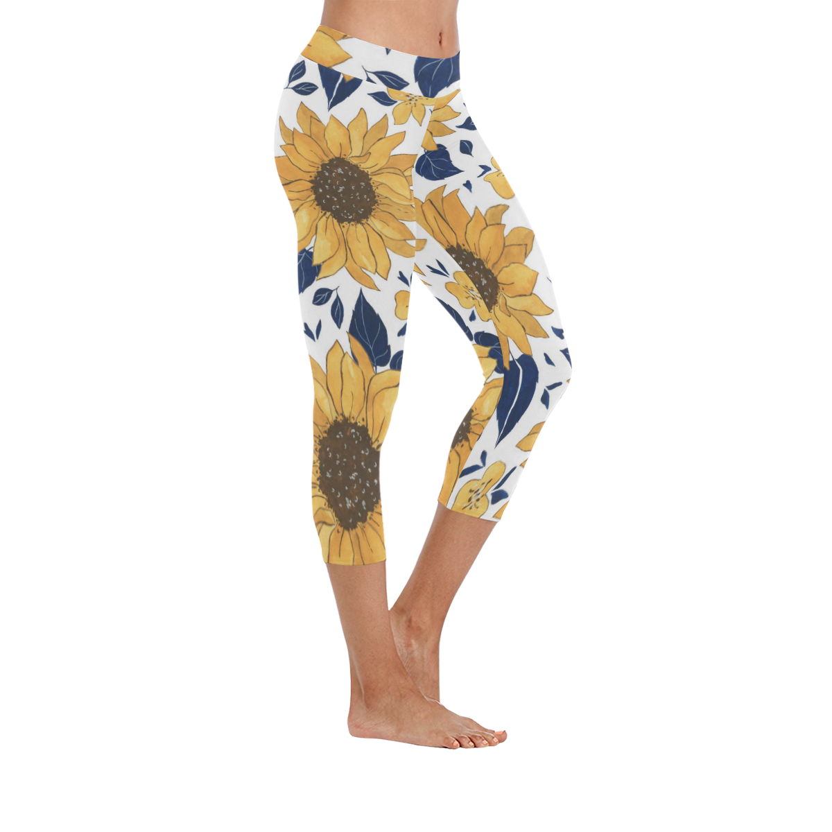 Sunflowers Women's Low Rise Capri Leggings (Invisible Stitch) (Model L08)