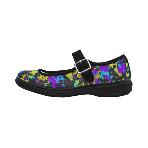 Purple yelllow squares Mila Satin Women's Mary Jane Shoes (Model 4808)