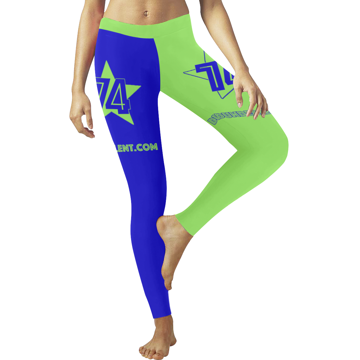 Dundealent 745 star Seahawks Blue/Green Women's Low Rise Leggings (Invisible Stitch) (Model L05)