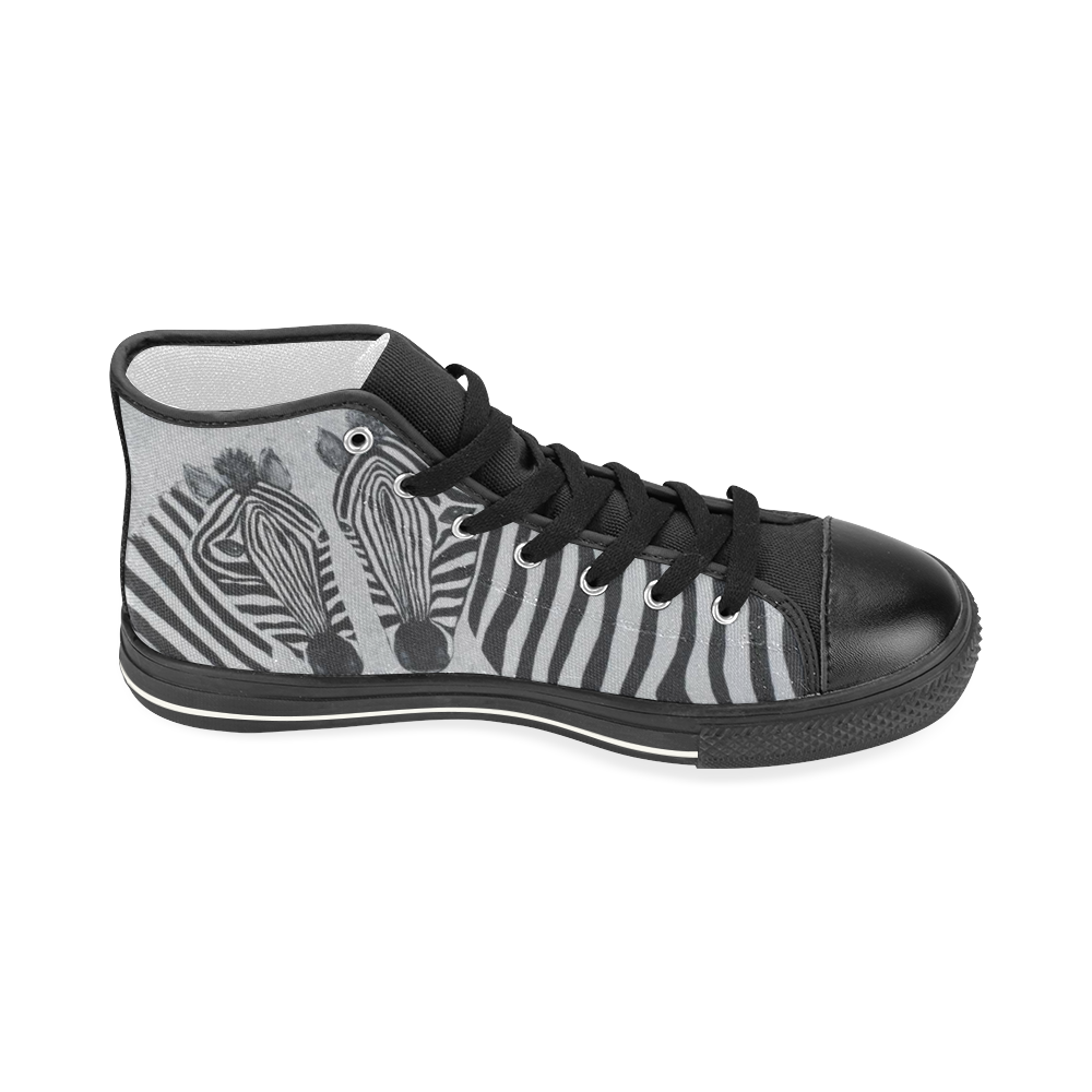 Zebra Black Women's Classic High Top Canvas Shoes (Model 017)