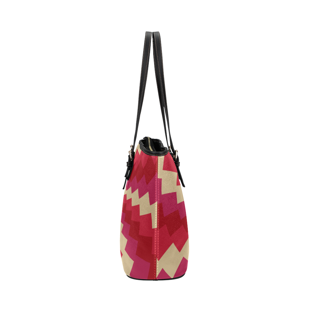 Pink red wave Leather Tote Bag/Large (Model 1651)