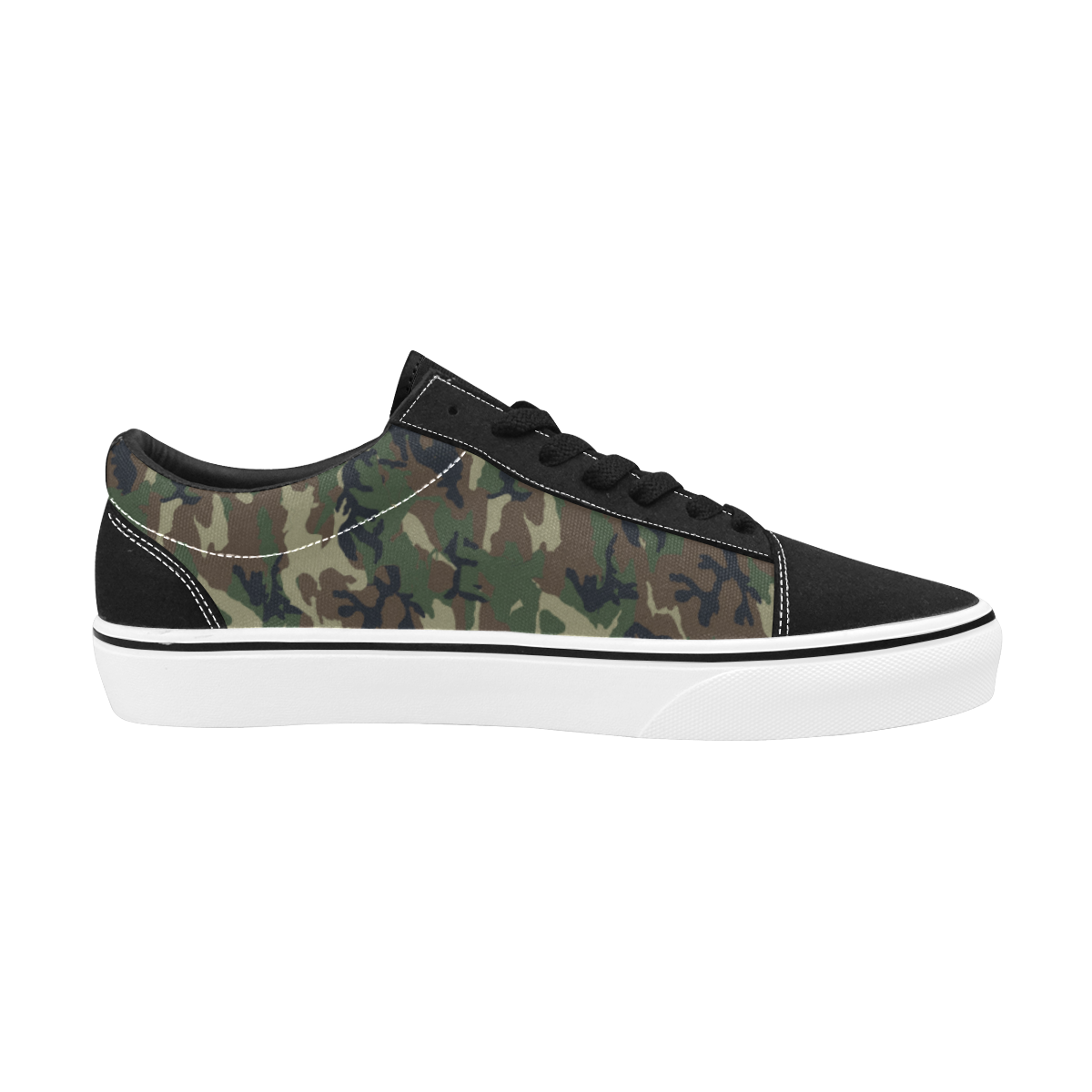 Woodland Forest Green Camouflage Men's Low Top Skateboarding Shoes (Model E001-2)