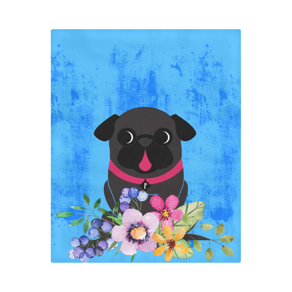 Black Pug In Flowers Duvet Cover Duvet Cover 86"x70" ( All-over-print)