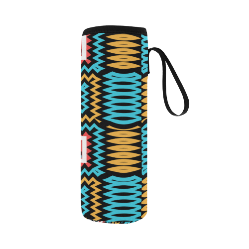 Shapes on a black background Neoprene Water Bottle Pouch/Large