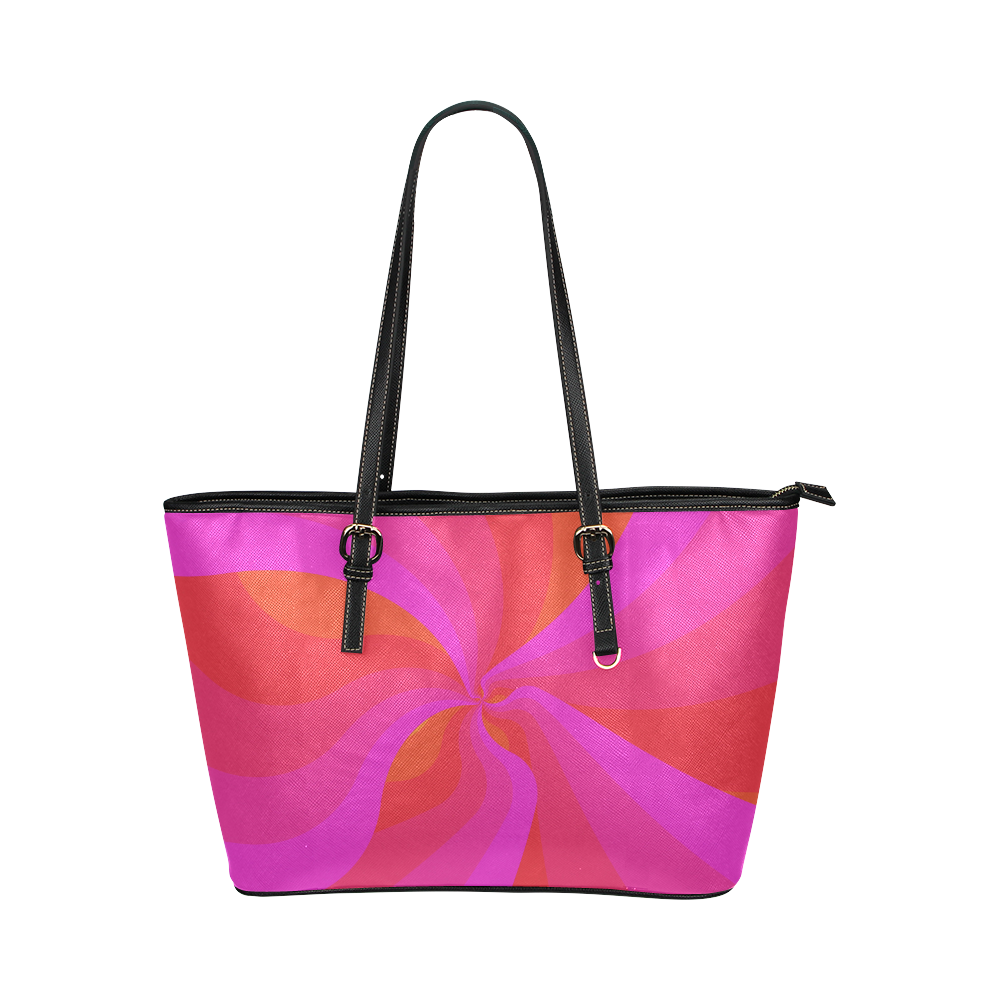 Pink waves Leather Tote Bag/Large (Model 1651)
