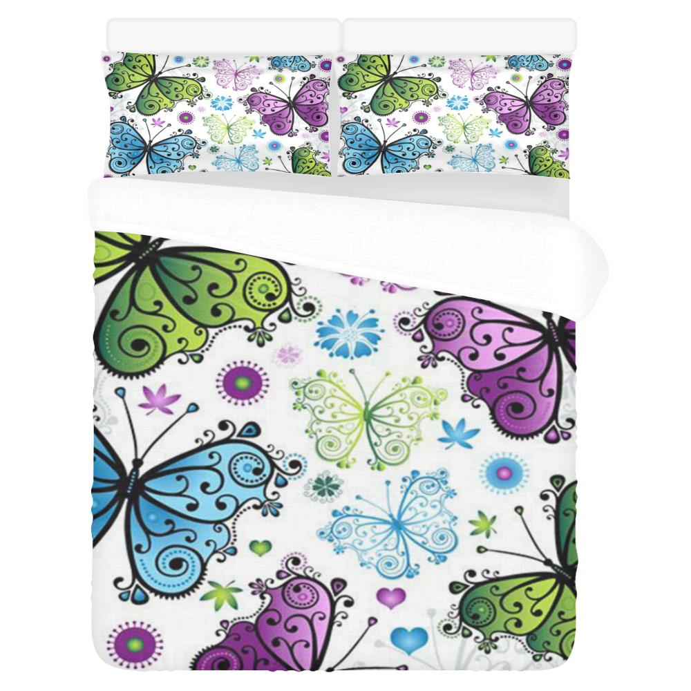 Colorful Butterflies and Flowers V4 3-Piece Bedding Set
