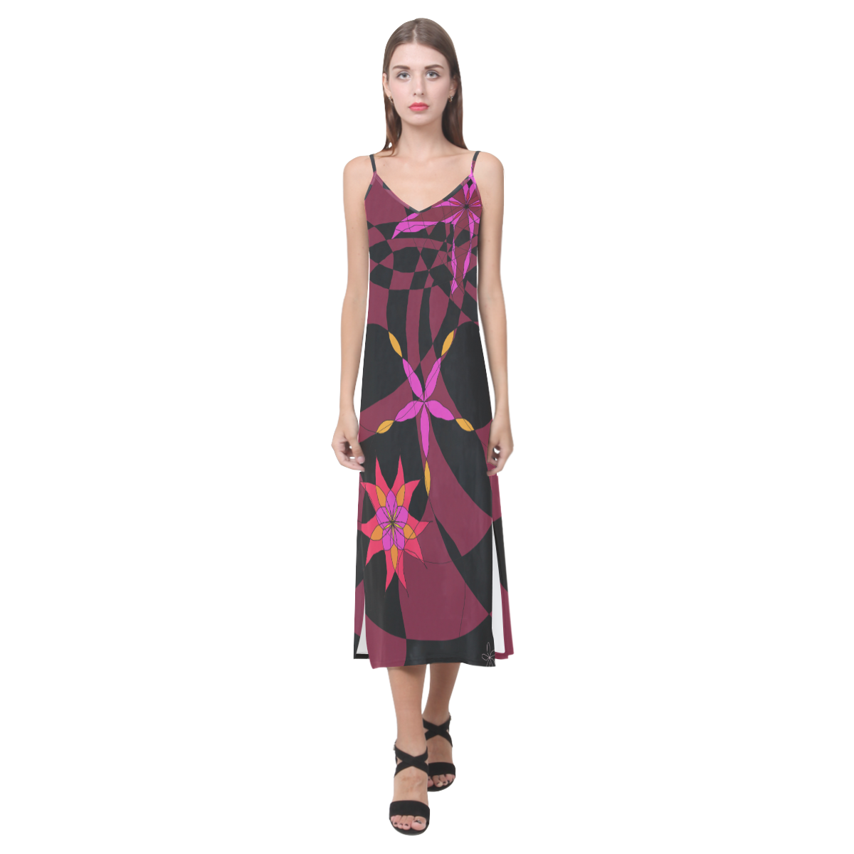 Abstract # 12 V-Neck Open Fork Long Dress(Model D18)