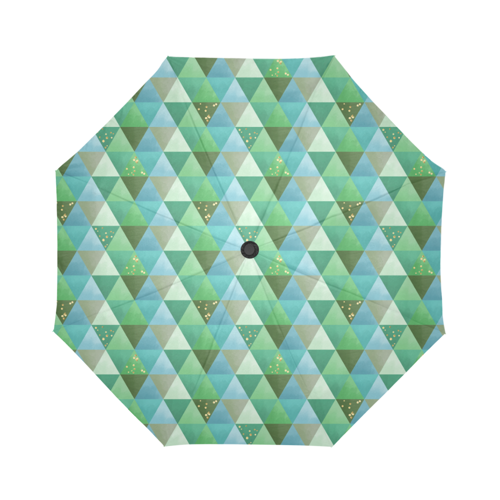 Triangle Pattern - Green Teal Khaki Moss Auto-Foldable Umbrella (Model U04)