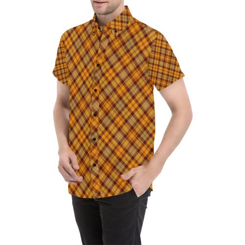 Plaid patterns Men's All Over Print Short Sleeve Shirt/Large Size (Model T53)