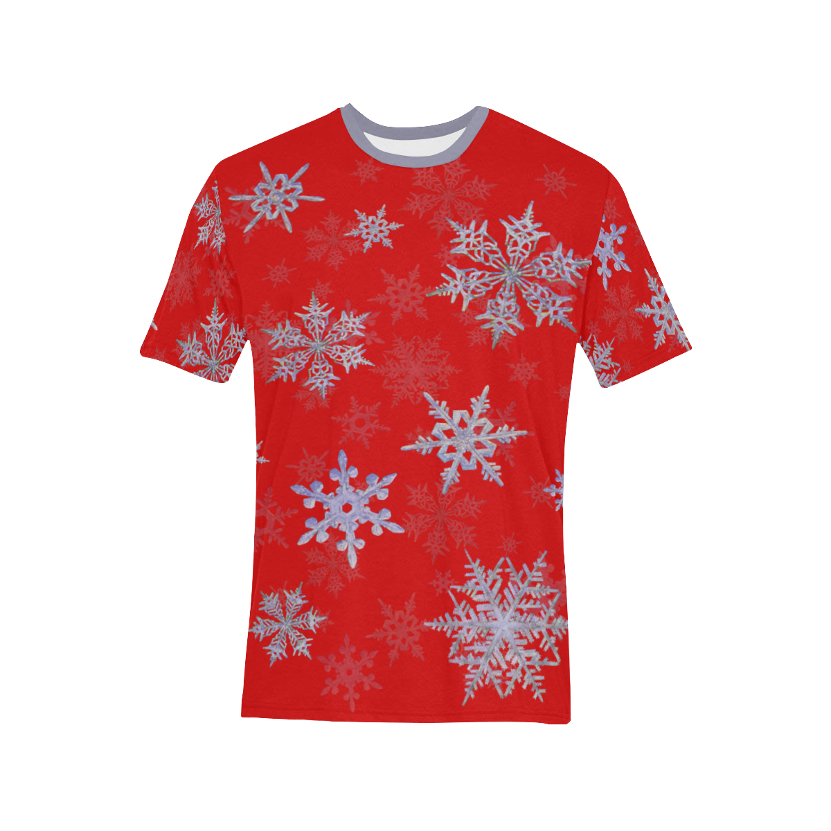 Snowflakes Blue Purple on red Men's All Over Print T-Shirt (Solid Color Neck) (Model T63)