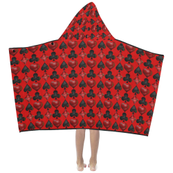 Las Vegas Black and Red Casino Poker Card Shapes on Red Kids' Hooded Bath Towels