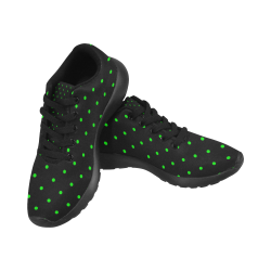 Green Polka Dots on Black Women’s Running Shoes (Model 020)