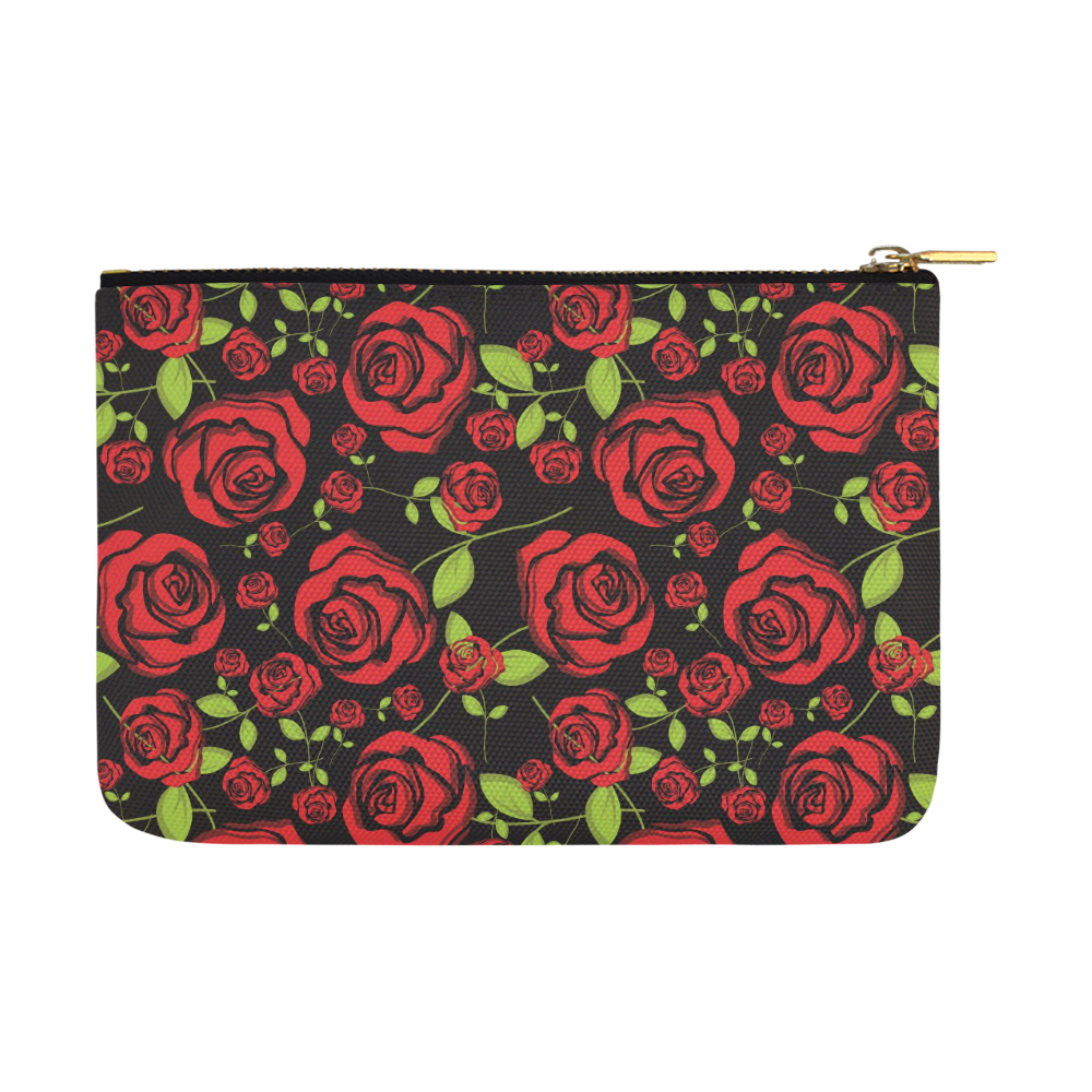 Red Roses on Black Carry-All Pouch 12.5''x8.5''